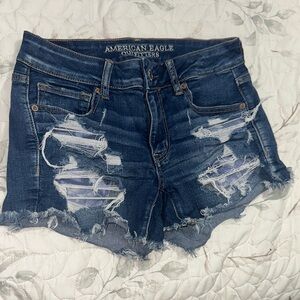 American Eagle Outfitters Distressed Dark Blue Jean Shorts